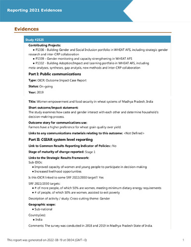 Women empowerment and food security in wheat systems of Madhya Pradesh, India