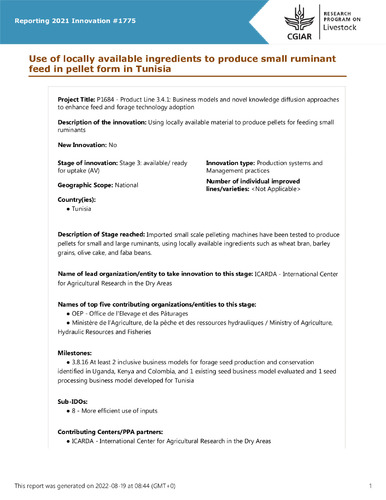 Use of locally available ingredients to produce small ruminant feed in pellet form in Tunisia