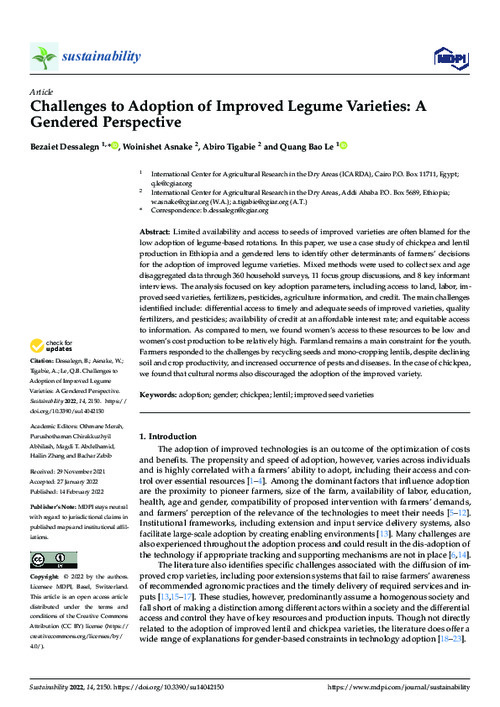 Challenges to Adoption of Improved Legume Varieties: A Gendered Perspective