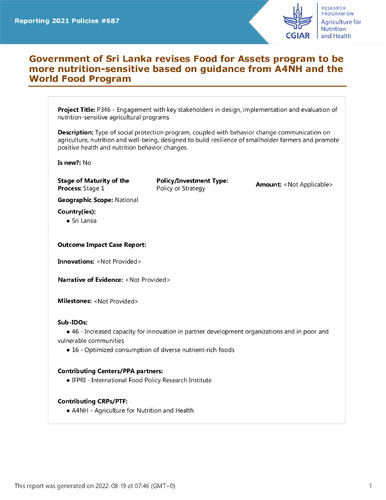 Government of Sri Lanka revises Food for Assets program to be more nutrition-sensitive based on guidance from A4NH and the World Food Program
