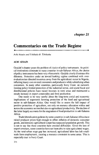 Commentaries on the Trade Regime