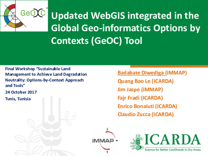 Updated WebGIS integrated in the Global Geo-informatics Options by Contexts (GeOC) Tool (French version)