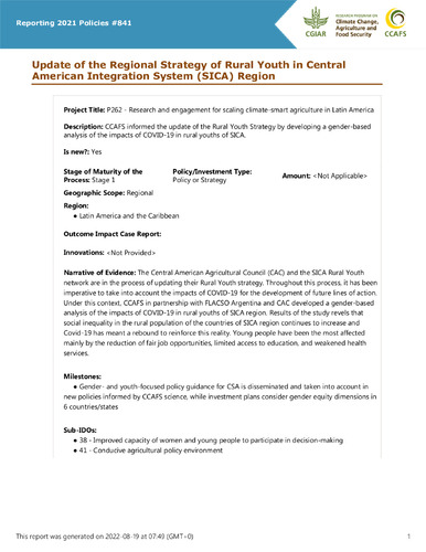 Update of the Regional Strategy of Rural Youth in Central American Integration System (SICA) Region
