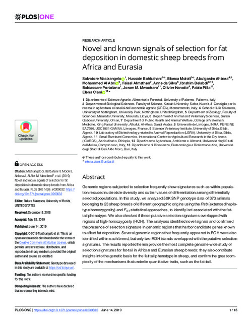 Novel and known signals of selection for fat deposition in domestic sheep breeds from Africa and Eurasia