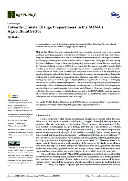 Towards Climate Change Preparedness in the MENA’s Agricultural Sector