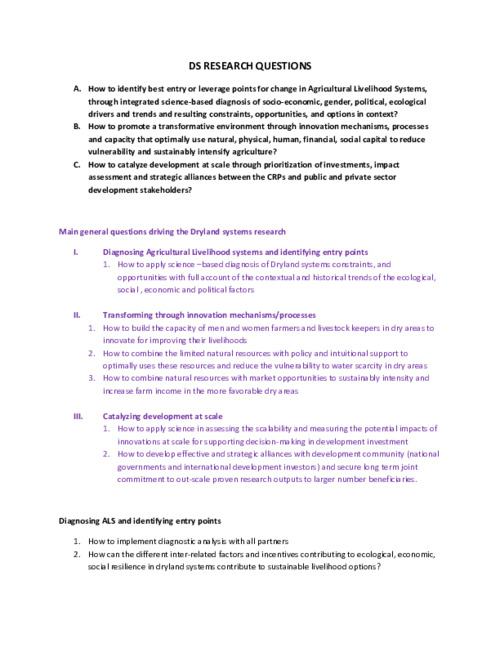 Dryland Systems Research Questions
