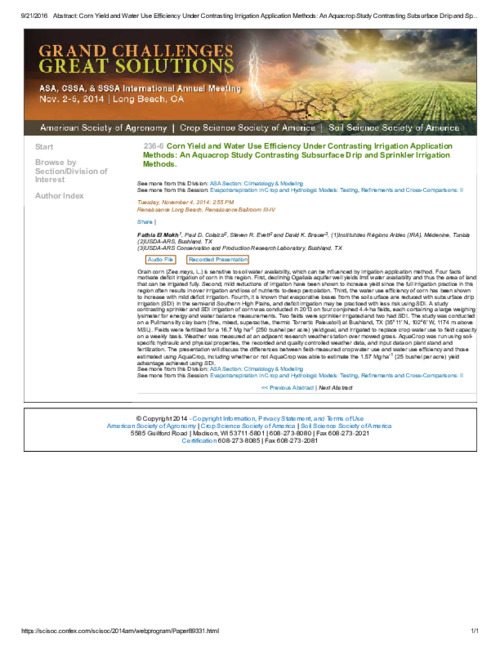 Corn Yield and Water Use Efficiency Under Contrasting Irrigation Application Methods: An Aquacrop Study Contrasting Subsurface Drip and Sprinkler Irrigation Methods