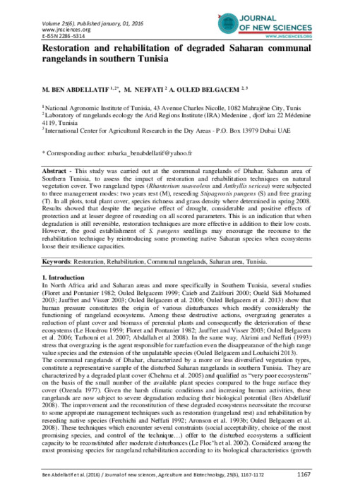 Restoration and rehabilitation of degraded Saharan communal rangelands in southern Tunisia