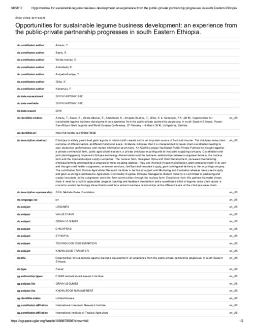 Opportunities for sustainable legume business development: an experience from the public-private partnership progresses in south Eastern Ethiopia