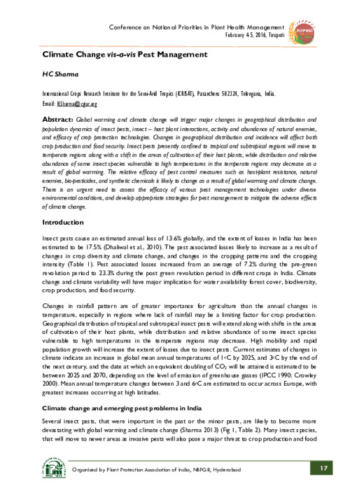 Climate Change vis-a-vis Pest Management