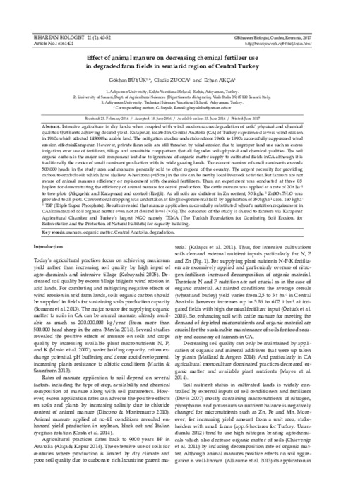 Effect of animal manure on decreasing chemical fertilzer use in degraded farm fields in semiarid region of Central Turkey