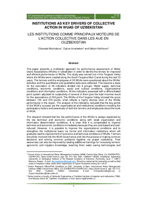 Institutions as Key Drivers of Collective Action in WUAs of Uzbekistan