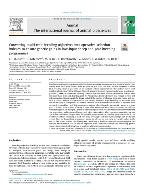 Converting multi-trait breeding objectives into operative selection indexes to ensure genetic gains in low-input sheep and goat breeding programmes