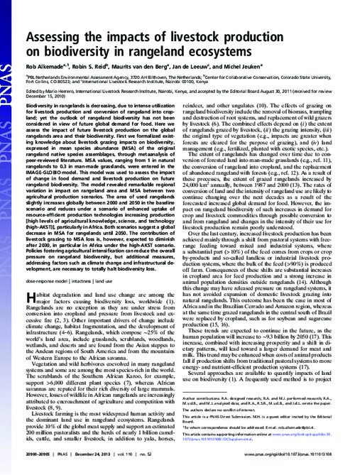 Assessing the impacts of livestock production on biodiversity in rangeland ecosystems