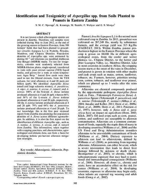 Identification and Toxigenicity of Aspergillus spp. from Soils Planted to Peanuts in Eastern Zambia