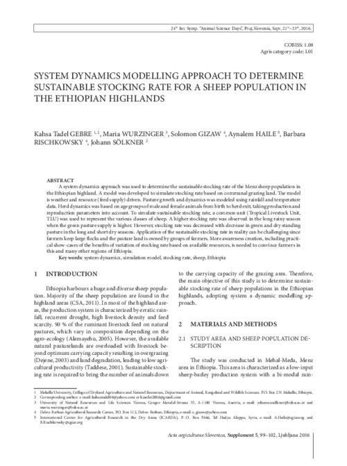 System Dynamics Modelling Approach to Determine Sustainable Stocking Rate for a Sheep Population in the Ethiopian Highlands