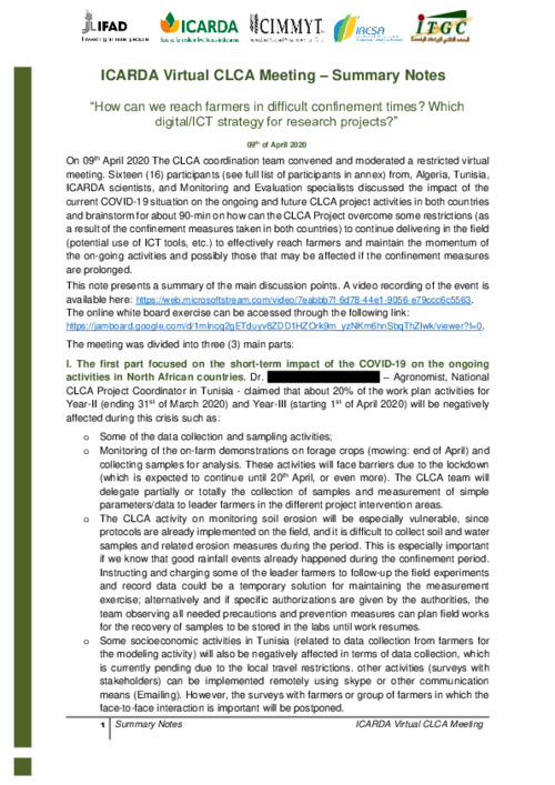 How can we reach farmers in difficult confinement times _ COVID-19 Crisis? Which digital/ICT strategy for research projects? Case of CLCA