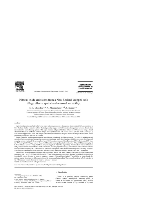 Nitrous oxide emissions from a New Zealand cropped soil: tillage effects, spatial and seasonal variability