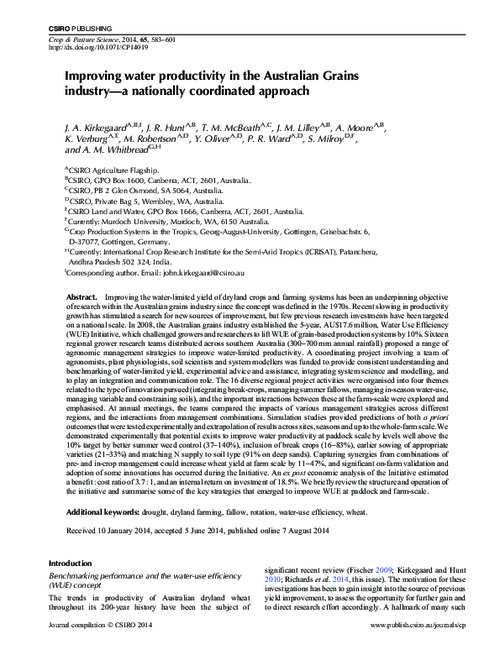 Improving water productivity in the Australian Grains industry—a nationally coordinated approach