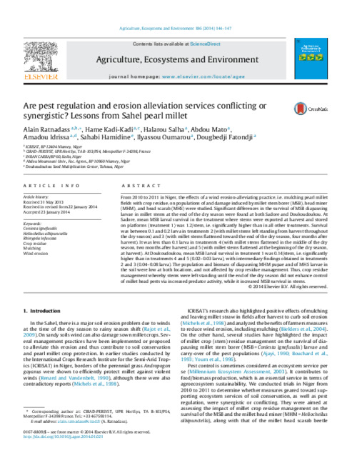 Are pest regulation and erosion alleviation services conflicting orsynergistic? Lessons from Sahel pearl millet