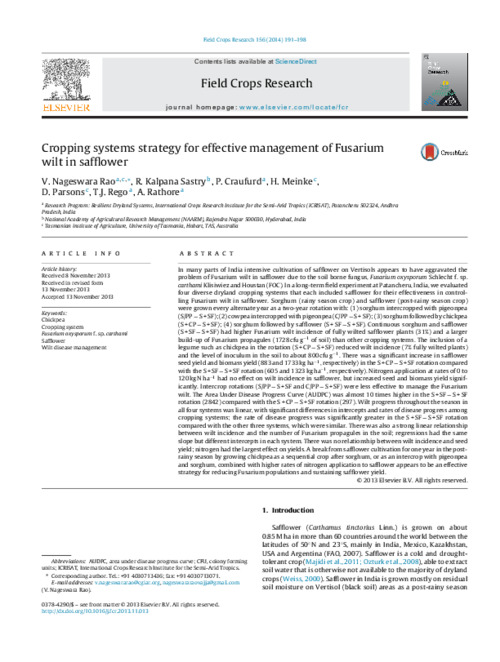 Cropping systems strategy for effective management of Fusariumwilt in safflower