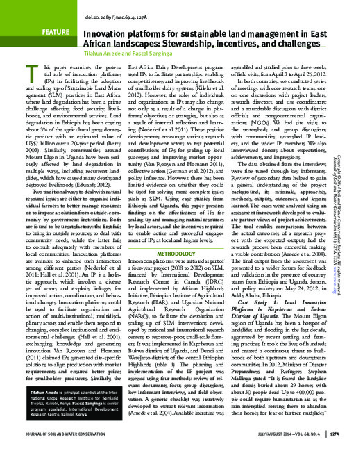 Innovation platforms for sustainable land management in East African landscapes: Stewardship, incentives, and challenges
