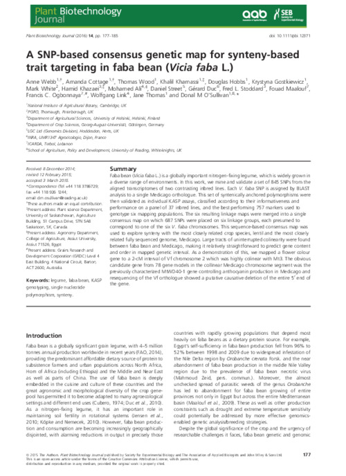 A SNP-based consensus genetic map for synteny-based trait targeting in faba bean (Vicia faba L.)