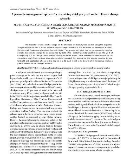 Agronomic management options for sustaining chickpea yield under climate change scenario