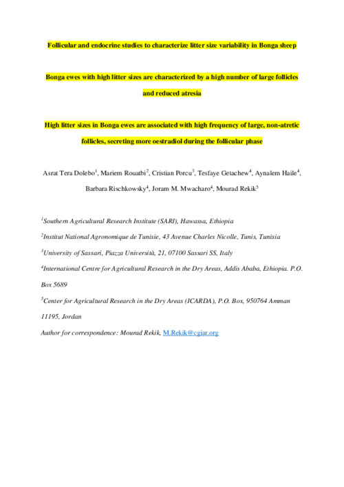 Follicular and endocrine basis for high litter size in Bonga sheep