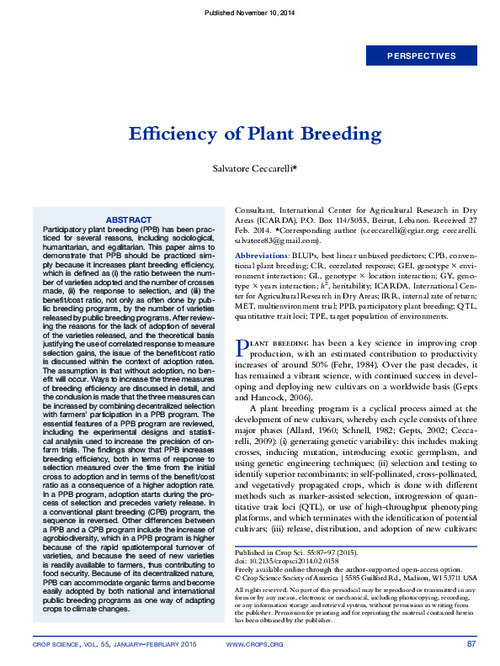 Efficiency of Plant Breeding