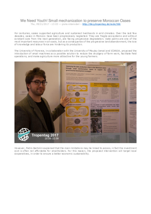 We Need Youth! Small mechanization to preserve Moroccan Oases