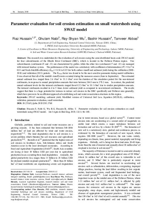 Parameter evaluation for soil erosion estimation on small watersheds using SWAT model
