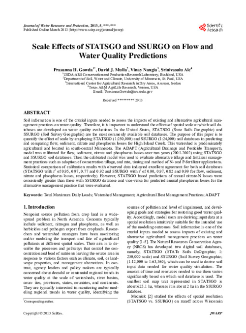 Scale Effects of STATSGO and SSURGO on Flow and Water Quality Predictions