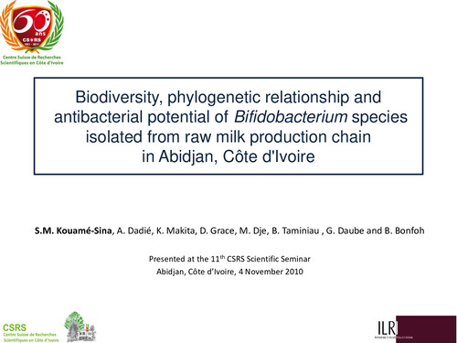 Biodiversity, phylogenetic relationship and antibacterial potential of Bifidobacterium species isolated from raw milk production chain in Abidjan, Côte d'Ivoire