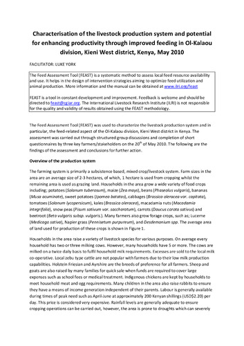Characterization of the livestock production system and potential for enhancing productivity through improved feeding in Ol-Kalaou division, Kieni West district, Kenya, May 2010