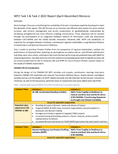 Prioritisation of genetic innovations targeted to CWANA - product profile and demand creation stakeholder consultation meeting, Morocco