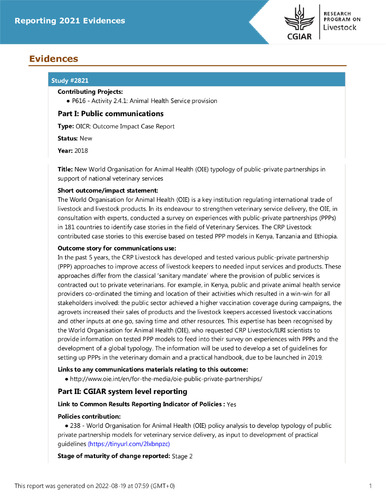 New World Organisation for Animal Health (OIE) typology of public-private partnerships in support of national veterinary services