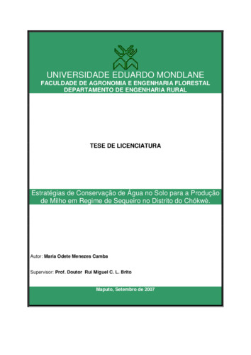 Estratégias de conservação de água no solo para a produção de milho em regime de sequeiro no distrito de Chókwè