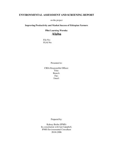 IPMS environmental assessment and screening report, Alaba pilot learning woreda