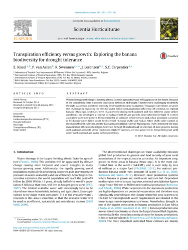 Transpiration efficiency versus growth: Exploring the banana biodiversity for drought tolerance