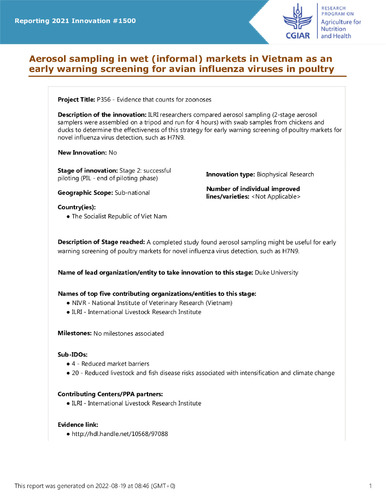 Aerosol sampling in wet (informal) markets in Vietnam as an early warning screening for avian influenza viruses in poultry