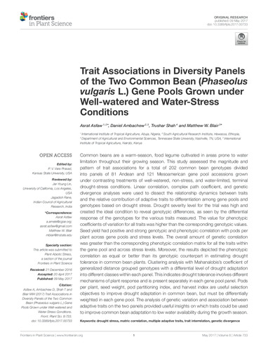 Trait associations in diversity panels of the two common bean (Phaseolus vulgaris L.) gene pools grown under well-watered and water-stress conditions