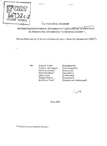 La yuca en el Ecuador: recomendaciones para el desarrollo y ejecución de un proyecto de producción, secamiento y comercialización