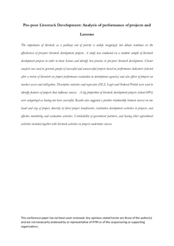 Pro-poor livestock development: Analysis of performance of projects and lessons