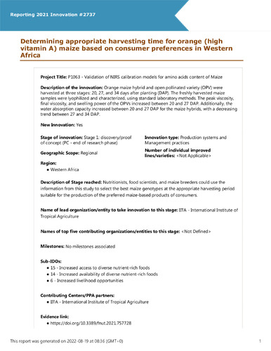 Determining appropriate harvesting time for orange (high vitamin A) maize based on consumer preferences in Western Africa