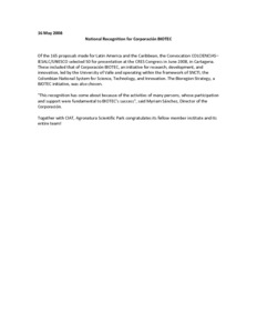 National recognition for Corporación BIOTEC