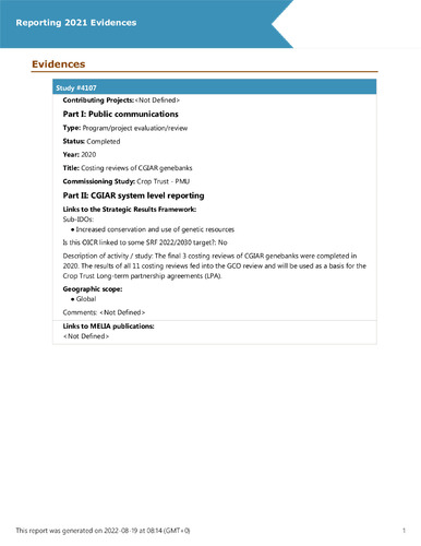 Costing reviews of CGIAR genebanks