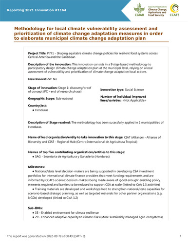Methodology for local climate vulnerability assessment and prioritization of climate change adaptation measures in order to elaborate municipal climate change adaptation plan