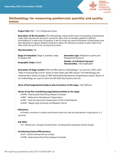 Methodology for measuring postharvest quantity and quality losses