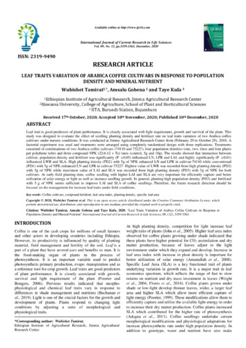 Leaf traits variation of arabica coffee cultivars in response to population density and mineral nutrient